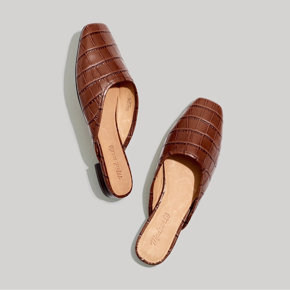 Madewell Brown Croc-Embossed Mules